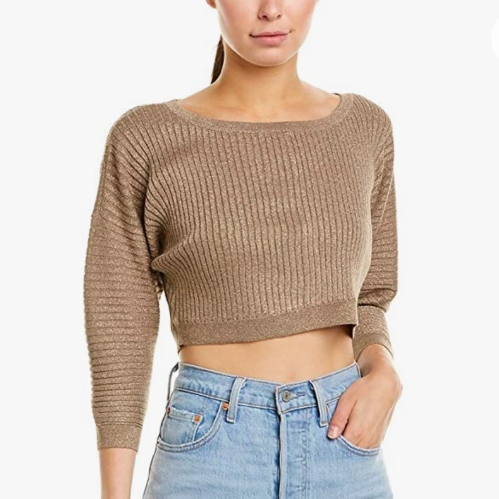 BCBG Metallic Cropped Ribbed Sweater - Picture 1 of 8